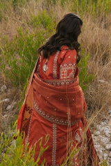 Qalamkar — 3pc on emb Lawn 90/70 with Chiffon Emb Dopatta image 4