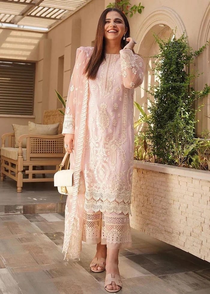 Zarashahjahan — 3pc on emb Lawn with organza Emb Dopatta image 3