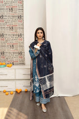A sling — 3pc on emb Lawn with voil diamond Dopatta image 1