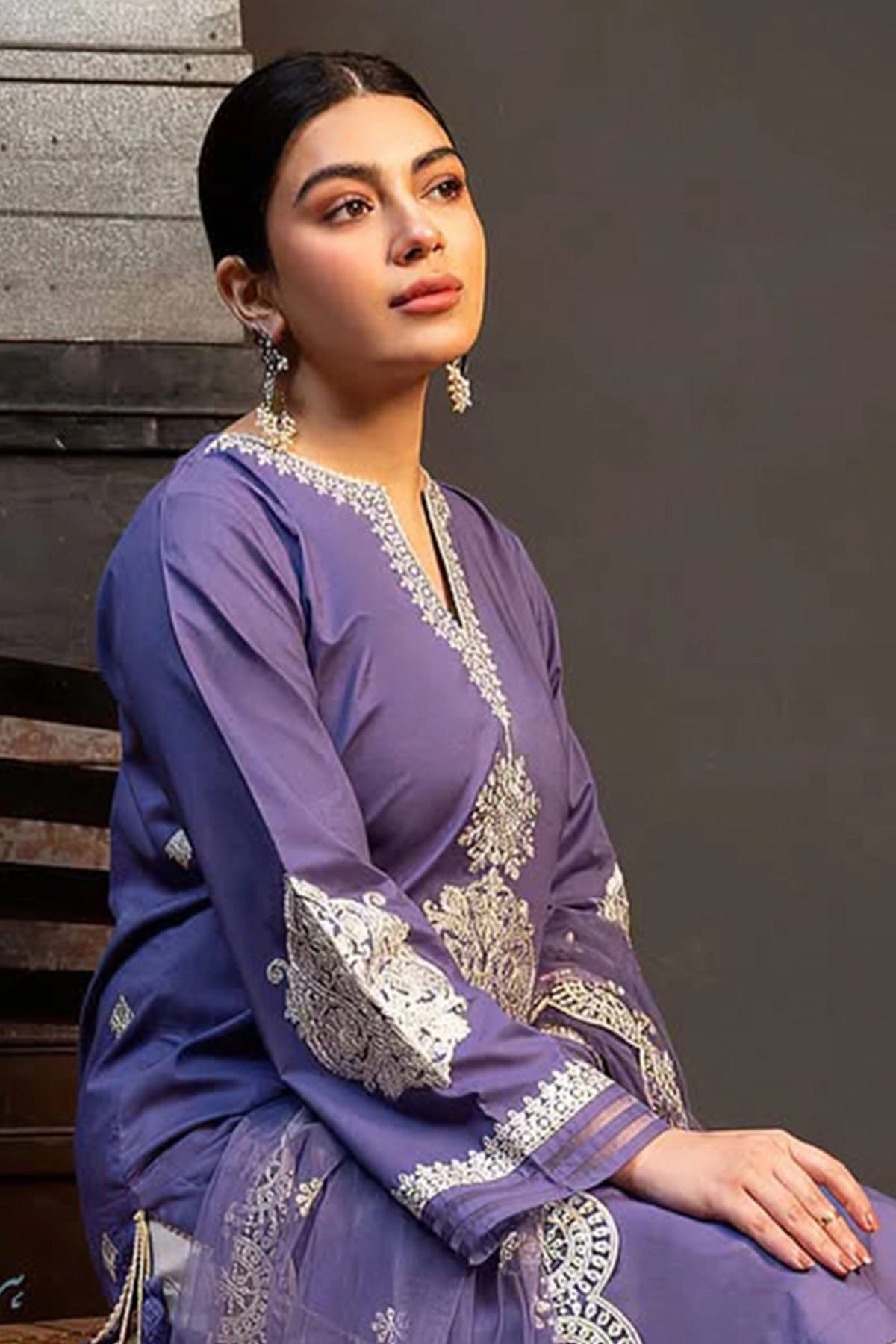 Kokum — 3pc on emb Lawn with Organza Emb Dopatta image 3