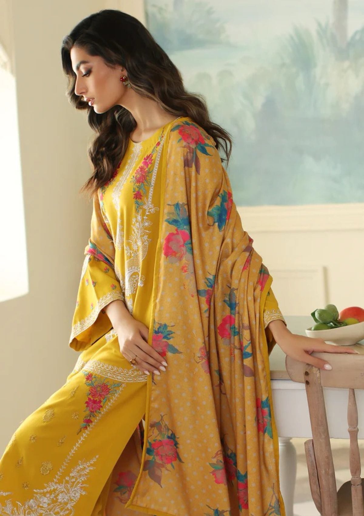 Chrizma — 3pc on emb Lawn with Diamond Dopatta image 3