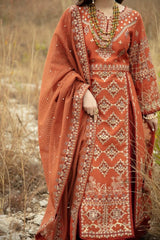 Qalamkar — 3pc on emb Lawn 90/70 with Chiffon Emb Dopatta image 2