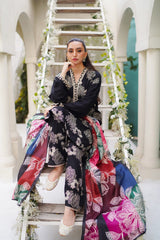 Jazmin — 3pc on digital Lawn with Voil 4 side printed Diamond Silk Dopatta image 2