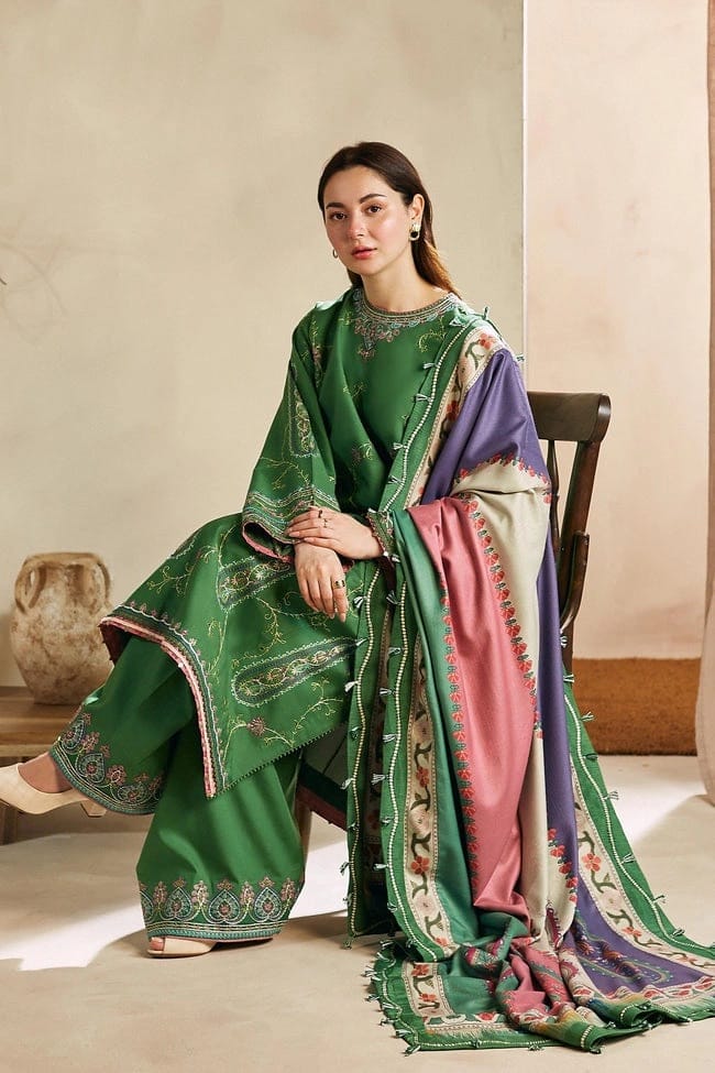 Zarashahjahan — 3pc on emb Lawn with  Digital Dimond print Dopatta image 4