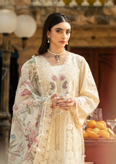 (MF1257) ELAF| UNSTITCHED 3PC HEAVY EMB PREMIUM LAWN WITH READY TO WEAR CHIFFON EMB DUPATTA