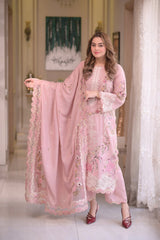 (MF1245) ANEELAS| UNSTITCHED 3PC HEAVY EMB PREMIUM LAWN WITH READY TO WEAR KHAADI-NET EMB DUPATTA