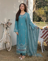 (MF1220) ALLYS| UNSTITCHED 3PC HEAVY EMB LAWN WITH READY TO WEAR CHIFFON EMB DUPATTA