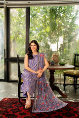 Tana bana — 3pc on emb Lawn with Net Emb Dopatta image 1