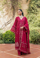 (MF1263) ELAF| UNSTITCHED 3PC HEAVY EMB PREMIUM LAWN WITH READY TO WEAR KHAADI-NET EMB DUPATTA