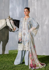 (MF1281) ELAF| UNSTITCHED 3PC HEAVY EMB PREMIUM LAWN WITH READY TO WEAR PRINTED KHAADI-NET DUPATTA