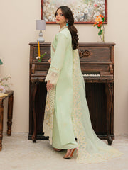 (MF1255) MAHNUR| UNSTITCHED 3PC HEAVY EMB PREMIUM LAWN WITH READY TO WEAR KHAADI-NET EMB DUPATTA