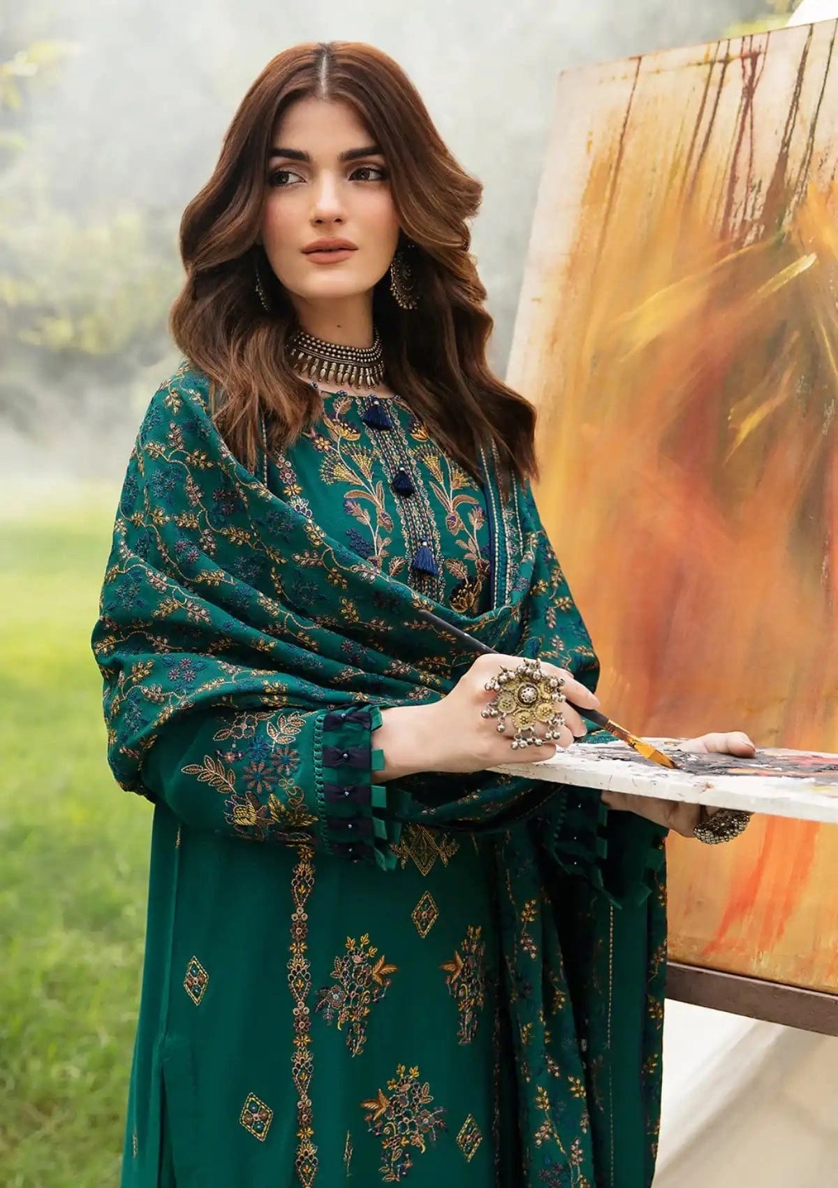 Ramsha — 3pc on emb Lawn with Chiffon  Emb Dopatta image 1