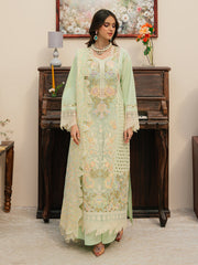 (MF1255) MAHNUR| UNSTITCHED 3PC HEAVY EMB PREMIUM LAWN WITH READY TO WEAR KHAADI-NET EMB DUPATTA