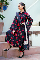 Baroque — 3pc on Digital Lawn with 4 side printed Lawn Dopatta image 1