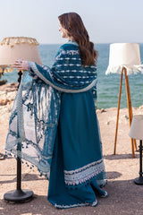 (MF1223) QALAMKAR| UNSTITCHED 3PC HEAVY EMB LAWN WITH CLUB COTTON NET PRINTED DUPATTA AND EMB PATCH
