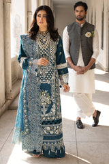 (MF1231) MAHNUR| UNSTITCHED 3PC HEAVY EMB LAWN WITH READY TO WEAR KHAADI-NET EMB DUPATTA