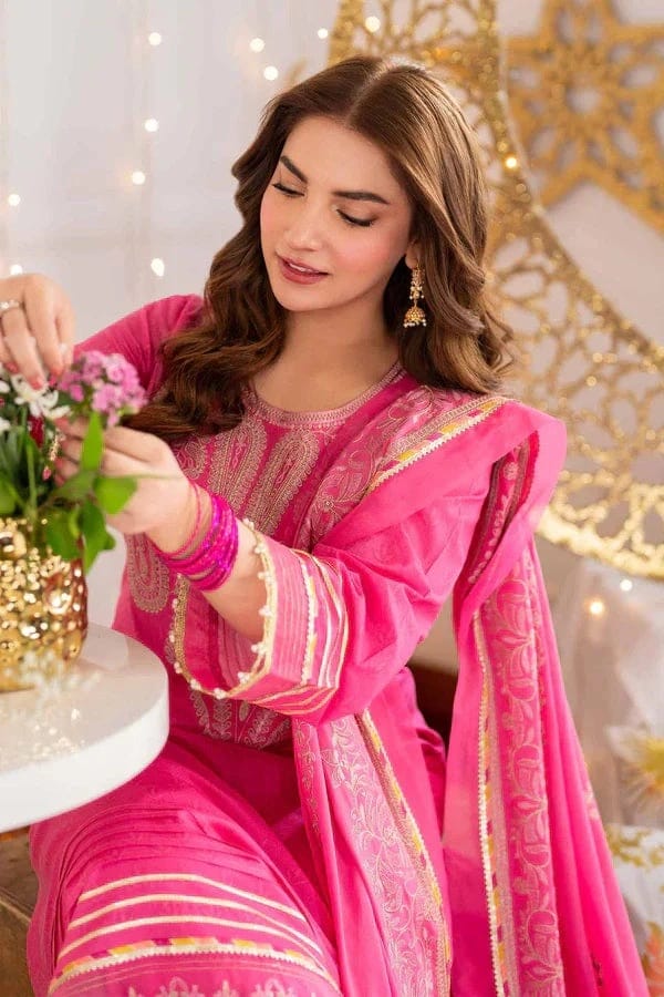 Nishat — 3pc on emb Lawn with Chiffon Emb Dopatta image 1