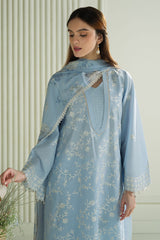 (MF1289) CROSS STITCH| UNSTITCHED 3PC HEAVY EMB PREMIUM LAWN WITH INDIAN PRINTED CHIFFON DUPATTA