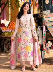 (MF1212) ANEELAS| UNSTITCHED 3PC HEAVY EMB PREMIUM LAWN WITH READY TO WEAR SILK PRINTED AND EMB DUPATTA