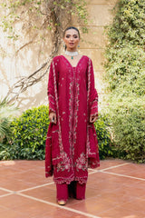 (MF1263) ELAF| UNSTITCHED 3PC HEAVY EMB PREMIUM LAWN WITH READY TO WEAR KHAADI-NET EMB DUPATTA