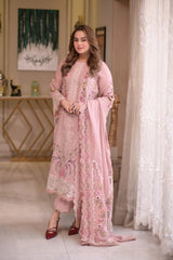 (MF1245) ANEELAS| UNSTITCHED 3PC HEAVY EMB PREMIUM LAWN WITH READY TO WEAR KHAADI-NET EMB DUPATTA