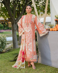 (MF001) ELAF| UNSTITCHED 3PC HEAVY EMB PREMIUM LAWN WITH DIAMOND PRINTED DUPATTA