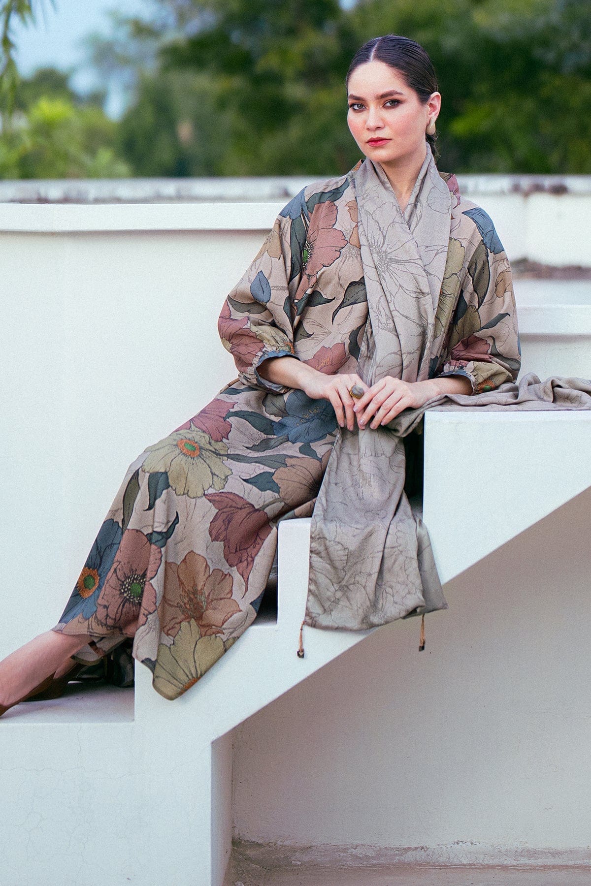 Baroque — 3pc on Digital Lawn with 4 side printed Lawn Dopatta image 1