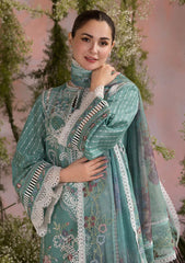 (MF1217) SOBIA NAZIR | UNSTITCHED 3PC HEAVY EMB LAWN WITH READY TO WEAR KHAADI NET PRINTED DUPATTA