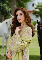 (MF1283) ELAF| UNSTITCHED 3PC HEAVY EMB PREMIUM LAWN WITH READY TO WEAR 4 SIDE CUTWORK EMB DUPATTA