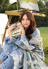 (MF005) ELAF| UNSTITCHED 3PC HEAVY EMB PREMIUM LAWN WITH READY TO WEAR CHIFFON PRINTED AND EMB DUPATTA ￼