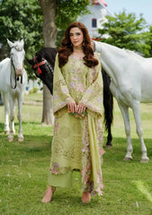 (MF1283) ELAF| UNSTITCHED 3PC HEAVY EMB PREMIUM LAWN WITH READY TO WEAR 4 SIDE CUTWORK EMB DUPATTA