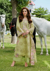 (MF1283) ELAF| UNSTITCHED 3PC HEAVY EMB PREMIUM LAWN WITH READY TO WEAR 4 SIDE CUTWORK EMB DUPATTA