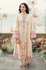 (MF1222) QALAMKAR| UNSTITCHED 3PC HEAVY EMB LAWN WITH READY TO WEAR 4 SIDE KHADDI-NET DUPATTA