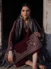 IZEL ON UNSTITCHED 3PC DHANAK EMB WITH PRINTED WOOL SHAWL