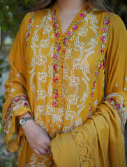 (MF1298)ANEELAS|UNSTITCHED 3PC HEAVY EMB PREMIUM LAWN WITH READY TO WEAR COTTON NET 4 SIDE EMB DUPATTA