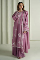 CROSS STITCH ON UNSTITCHED 3PC DHANAK EMB WITH DHANAK READY TO WEAR EMB SHAWL