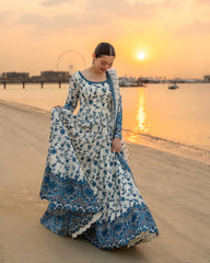 (MF235) FAIZA SAQLAIN| UNSTITCHED 3PC MAXI HEAVY EMB PREMIUM LAWN WITH READY TO WEAR KHAADI NET DUPATTA