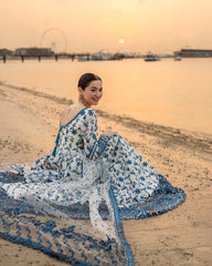 (MF235) FAIZA SAQLAIN| UNSTITCHED 3PC MAXI HEAVY EMB PREMIUM LAWN WITH READY TO WEAR KHAADI NET DUPATTA