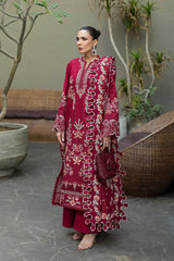 MF1334| AKBAR ASLAM UNSTITCHED 3PC HEAVY EMB PREMIUM DHANAK WITH READY TO WEAR EMB DHANAK SHAWL