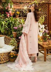 MF1333| ELAF UNSTITCHED 3PC HEAVY EMB PREMIUM DHANAK WITH READY TO WEAR EMB KHAADI NET DUPATTA