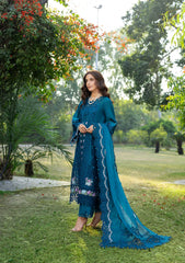 MF1346| ELAF UNSTITCHED 3PC HEAVY EMB PREMIUM DHANAK WITH READY TO WEAR EMB DHANAK SHAWL