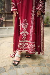 MF1357| ANEELAS UNSTITCHED 3PC HEAVY EMB PREMIUM DHANAK WITH DHANAK EMB SHAWL