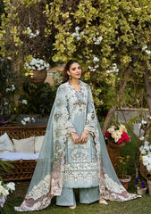 MF1337| ELAF UNSTITCHED 3PC HEAVY EMB PREMIUM DHANAK WITH READY TO WEAR EMB KHAADI NET DUPATTA
