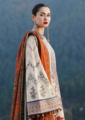 Hussain rehar on heavy emb lawn with printed voil dupatta