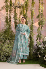 Qalamkar on chickankari lawn with voil printed dopatta