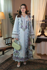 Qalamkar on heavy emb lawn with voil printed dopatta
