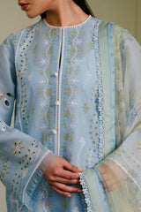 Zarashahjahan on chickankari lawn with diamond voil printed dopatta