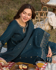 Qalamkar on emb Lawn with organza   Emb Dopatta