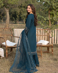 Qalamkar on emb Lawn with organza   Emb Dopatta
