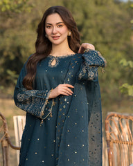 Qalamkar on emb Lawn with organza   Emb Dopatta